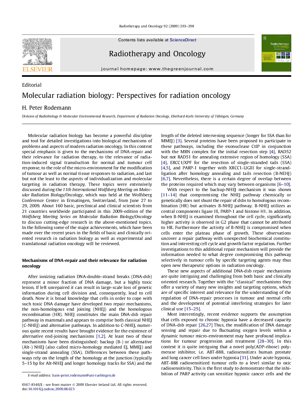 Molecular radiation biology: Perspectives for radiation oncology