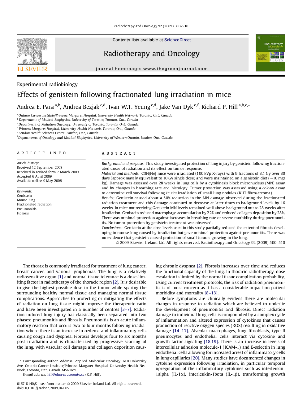 Effects of genistein following fractionated lung irradiation in mice