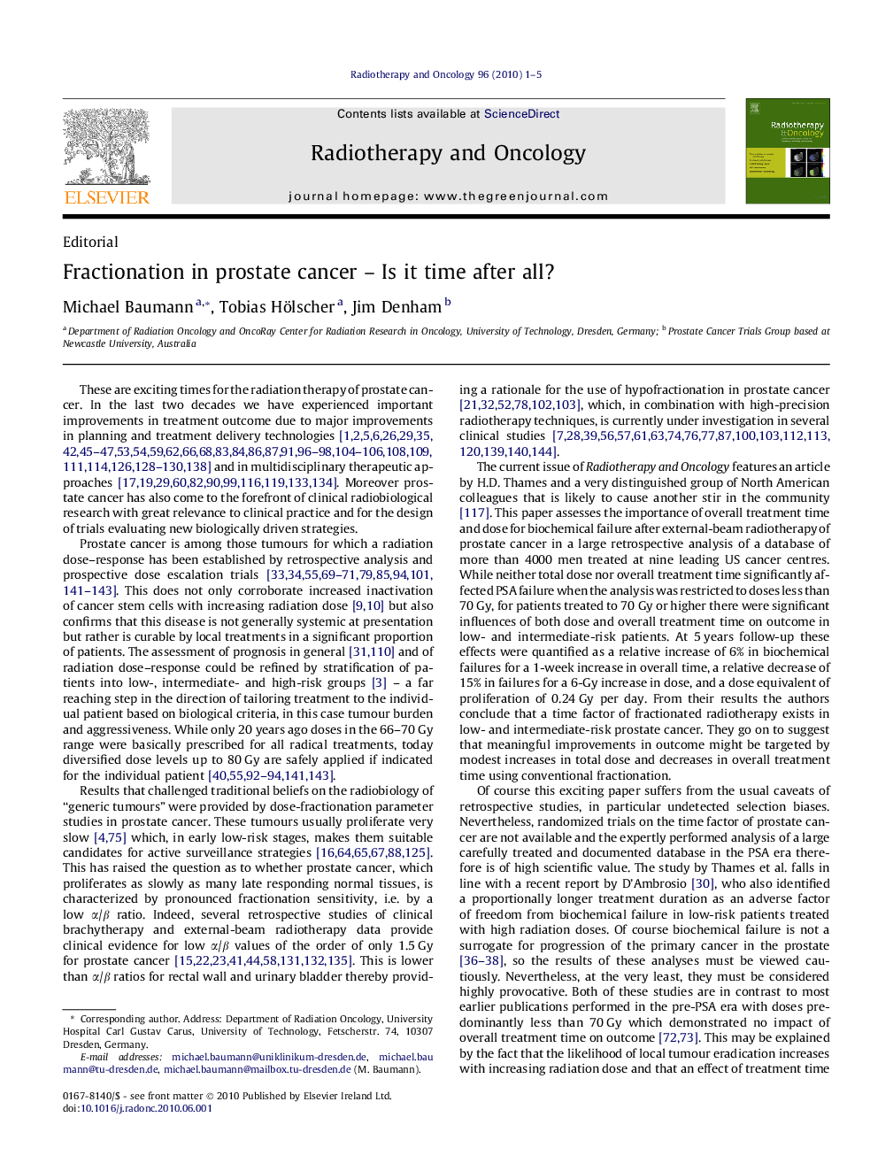 عکس صفحه اول مقاله: Fractionation in prostate cancer - Is it time after all? Fractionation in prostate cancer - Is it time after all?