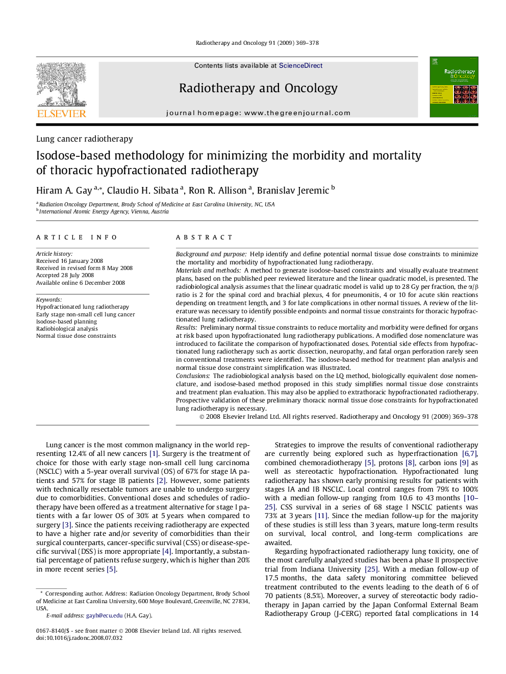 عکس صفحه اول مقاله: Isodose-based methodology for minimizing the morbidity and mortality of thoracic hypofractionated radiotherapy Isodose-based methodology for minimizing the morbidity and mortality of thoracic hypofractionated radiotherapy