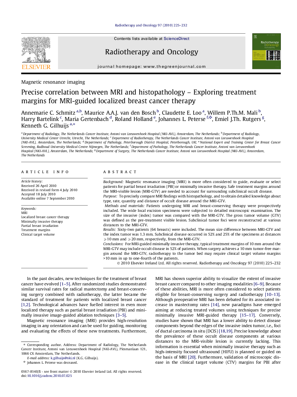 Precise correlation between MRI and histopathology – Exploring treatment margins for MRI-guided localized breast cancer therapy