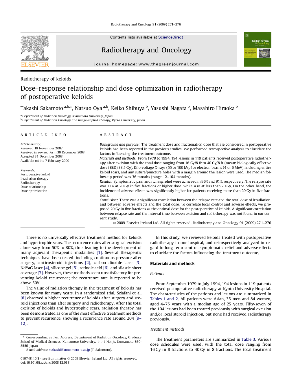 Dose–response relationship and dose optimization in radiotherapy of postoperative keloids