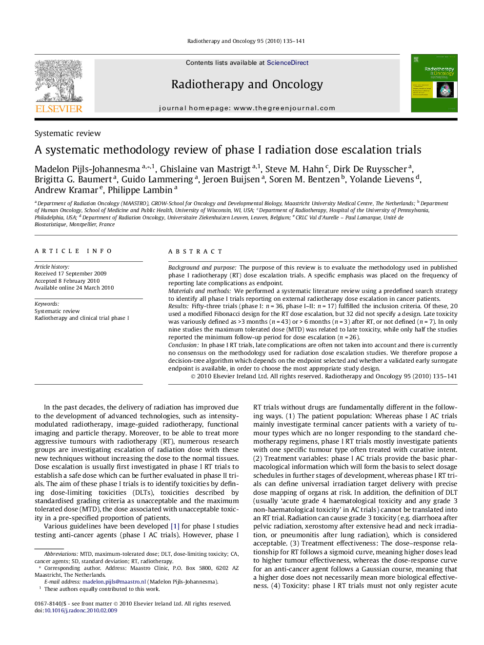 A systematic methodology review of phase I radiation dose escalation trials