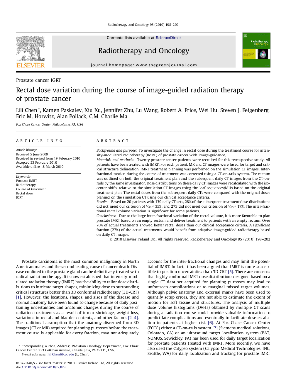 Rectal dose variation during the course of image-guided radiation therapy of prostate cancer