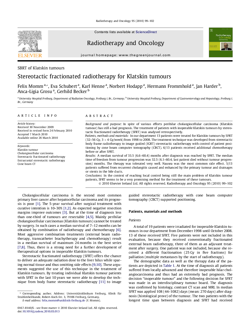 Stereotactic fractionated radiotherapy for Klatskin tumours