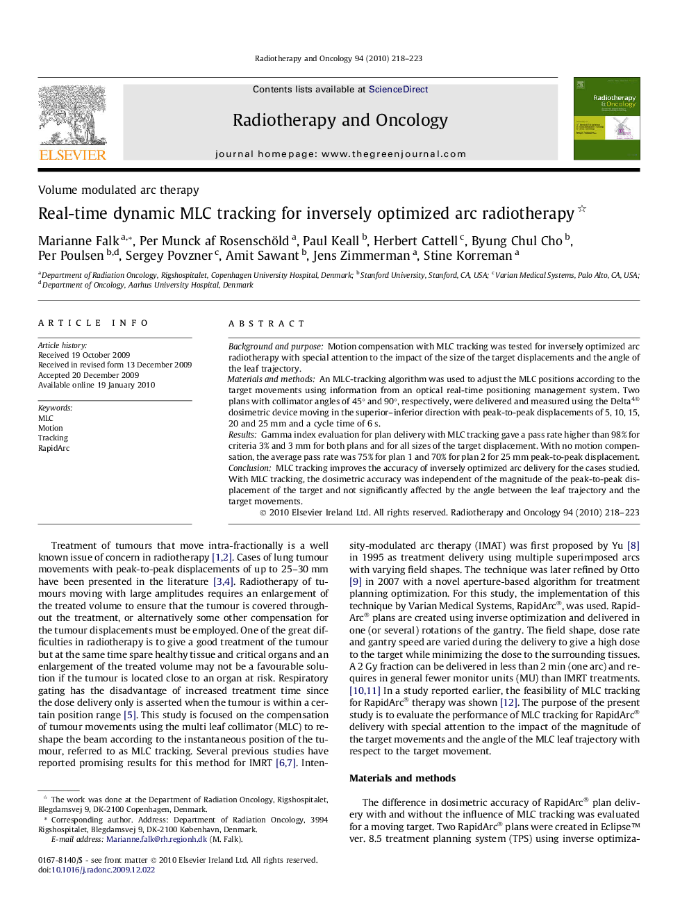 Real-time dynamic MLC tracking for inversely optimized arc radiotherapy 