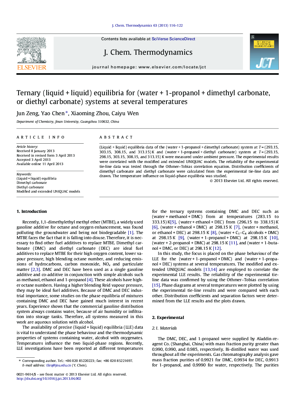 Ternary (liquid + liquid) equilibria for (water + 1-propanol + dimethyl carbonate, or diethyl carbonate) systems at several temperatures