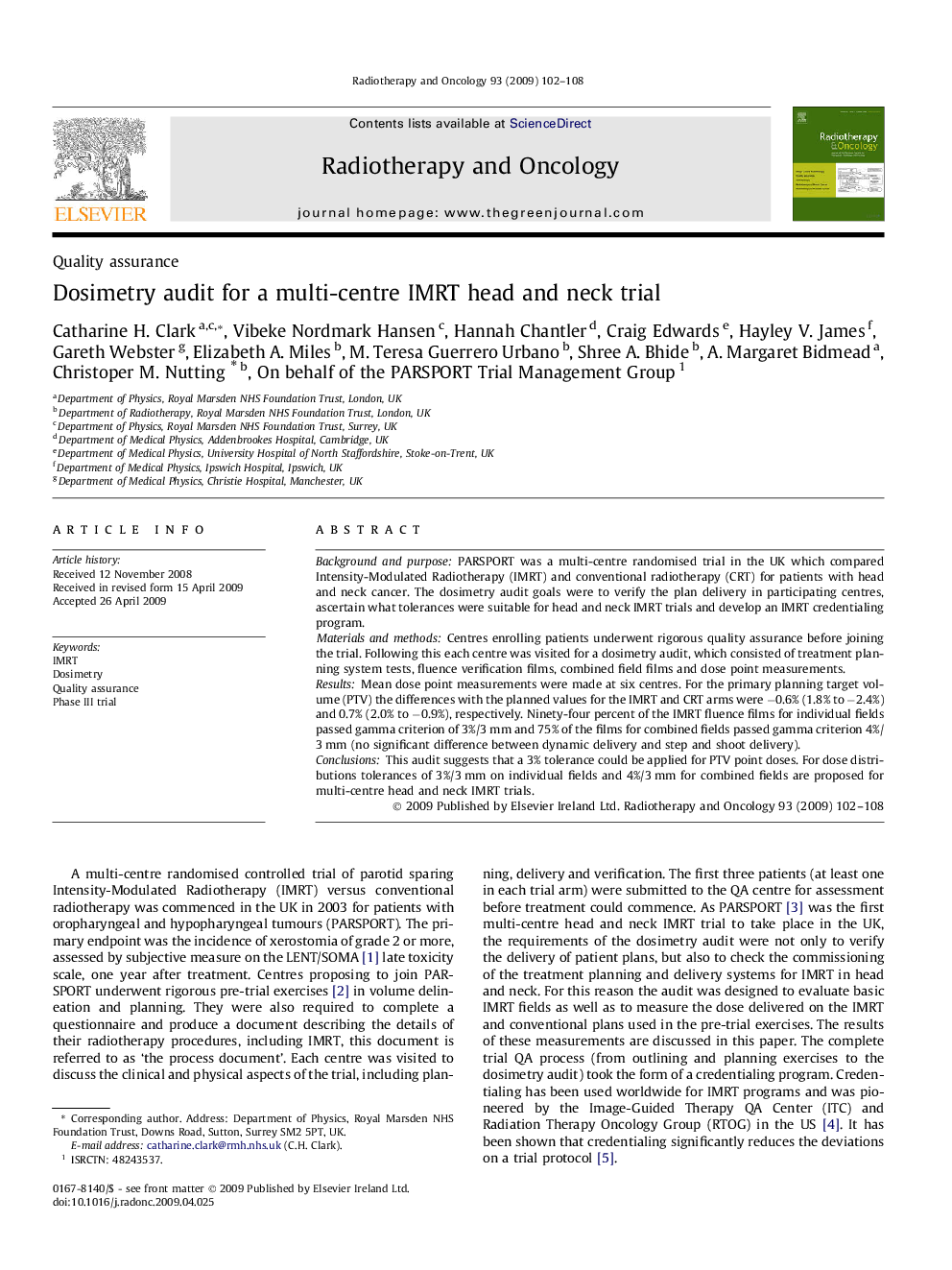 Dosimetry audit for a multi-centre IMRT head and neck trial