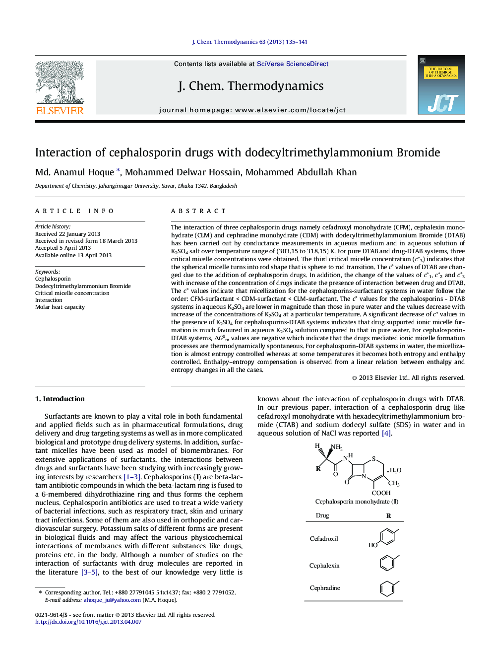 Interaction of cephalosporin drugs with dodecyltrimethylammonium Bromide
