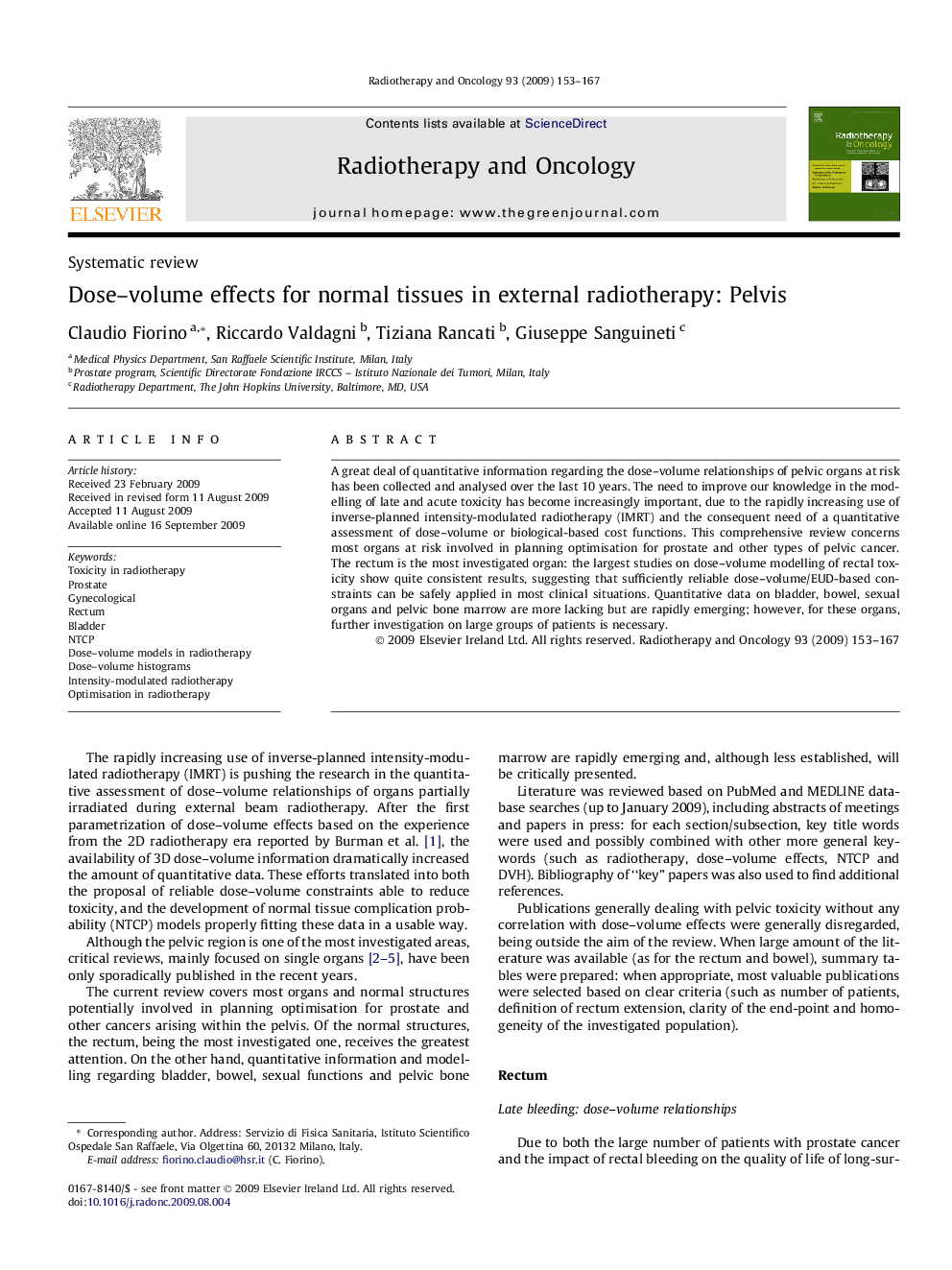 Dose–volume effects for normal tissues in external radiotherapy: Pelvis