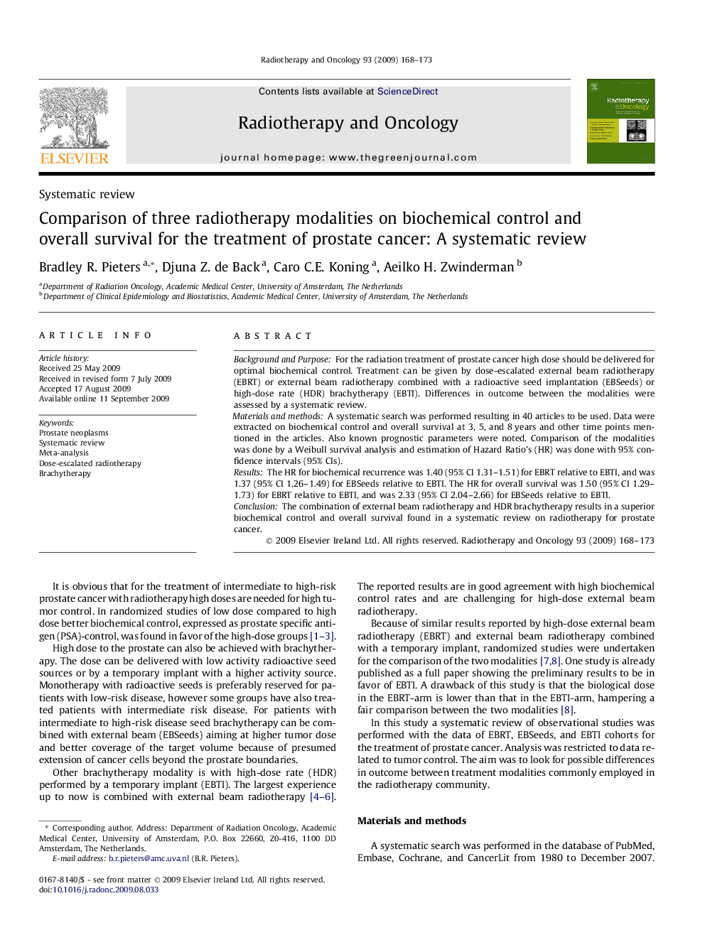 Comparison of three radiotherapy modalities on biochemical control and overall survival for the treatment of prostate cancer: A systematic review