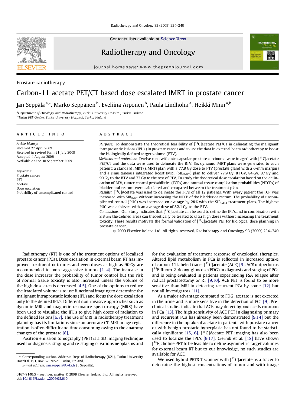 Carbon-11 acetate PET/CT based dose escalated IMRT in prostate cancer