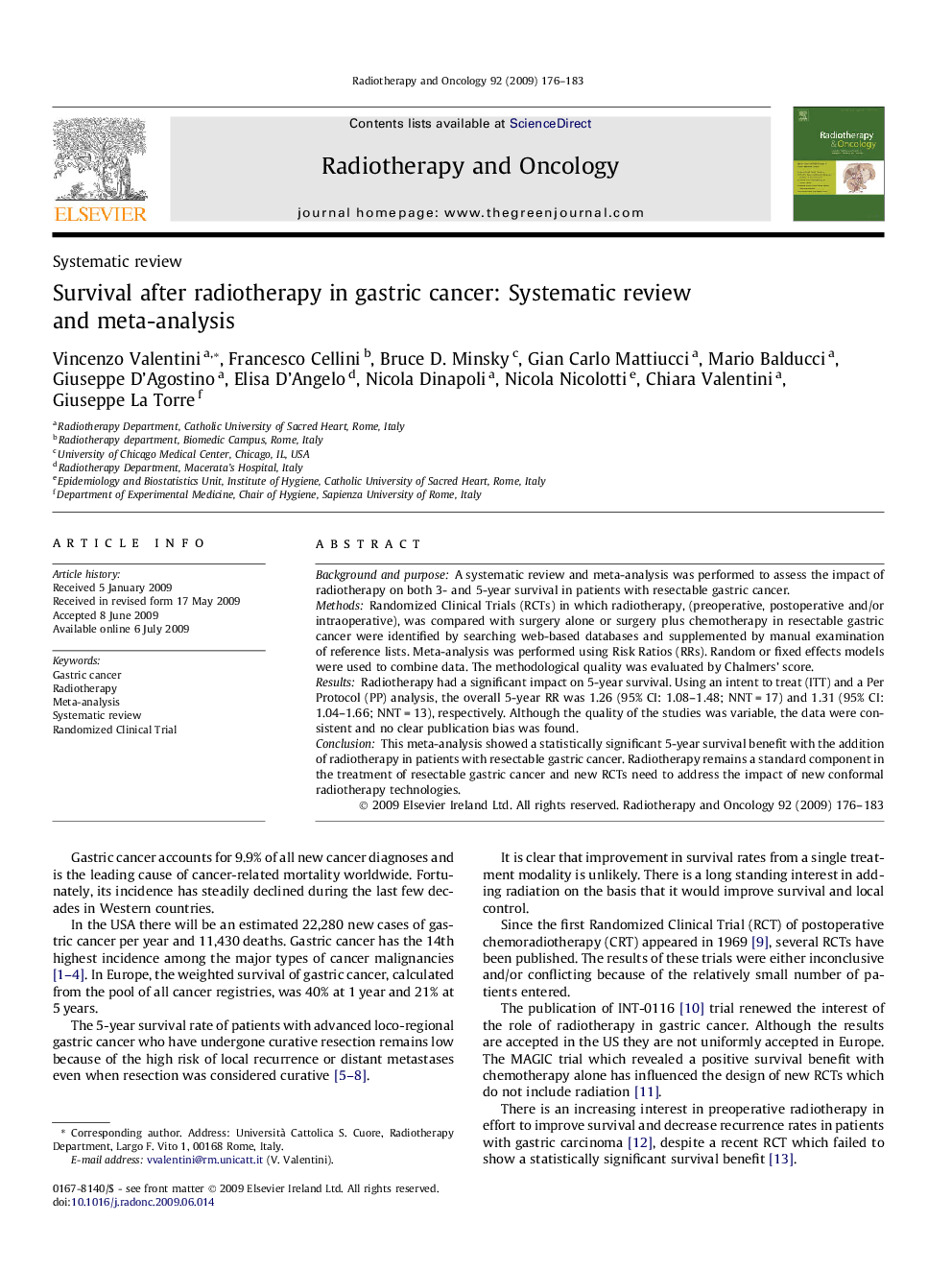 Survival after radiotherapy in gastric cancer: Systematic review and meta-analysis