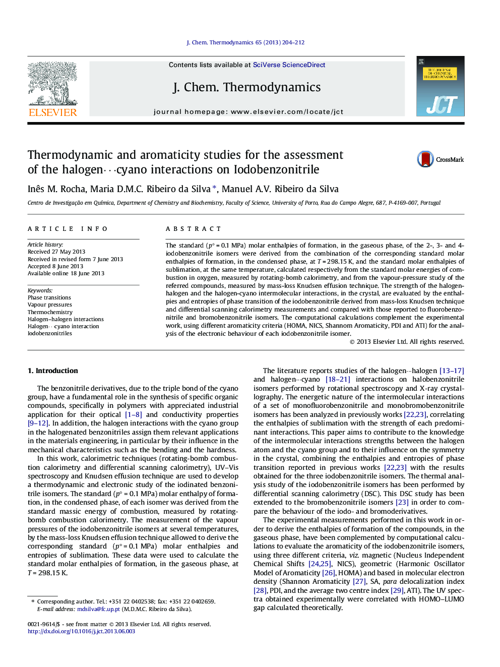 Thermodynamic and aromaticity studies for the assessment of the halogen⋯cyano interactions on Iodobenzonitrile