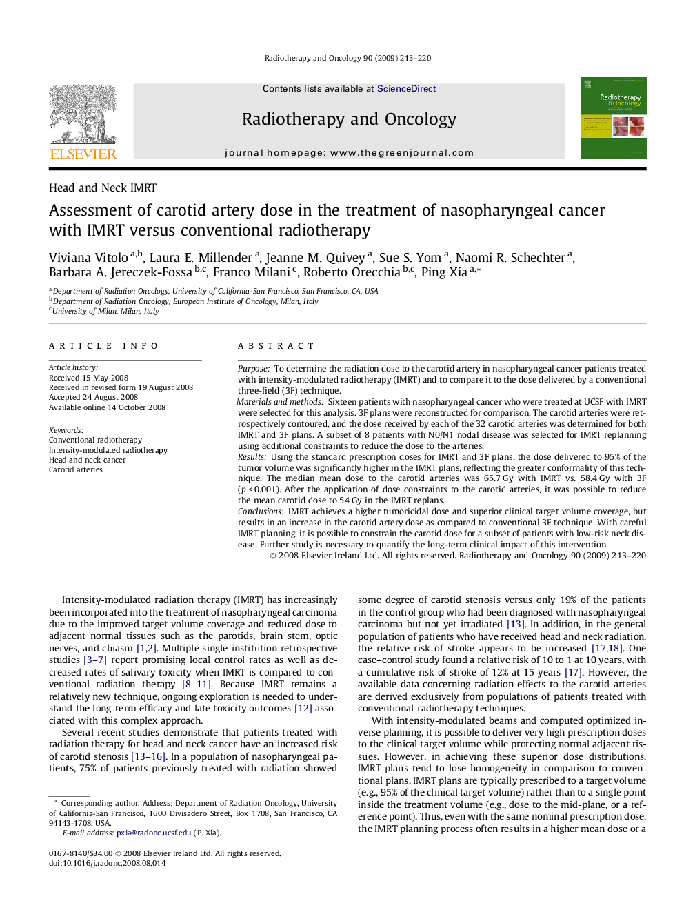 Assessment of carotid artery dose in the treatment of nasopharyngeal cancer with IMRT versus conventional radiotherapy