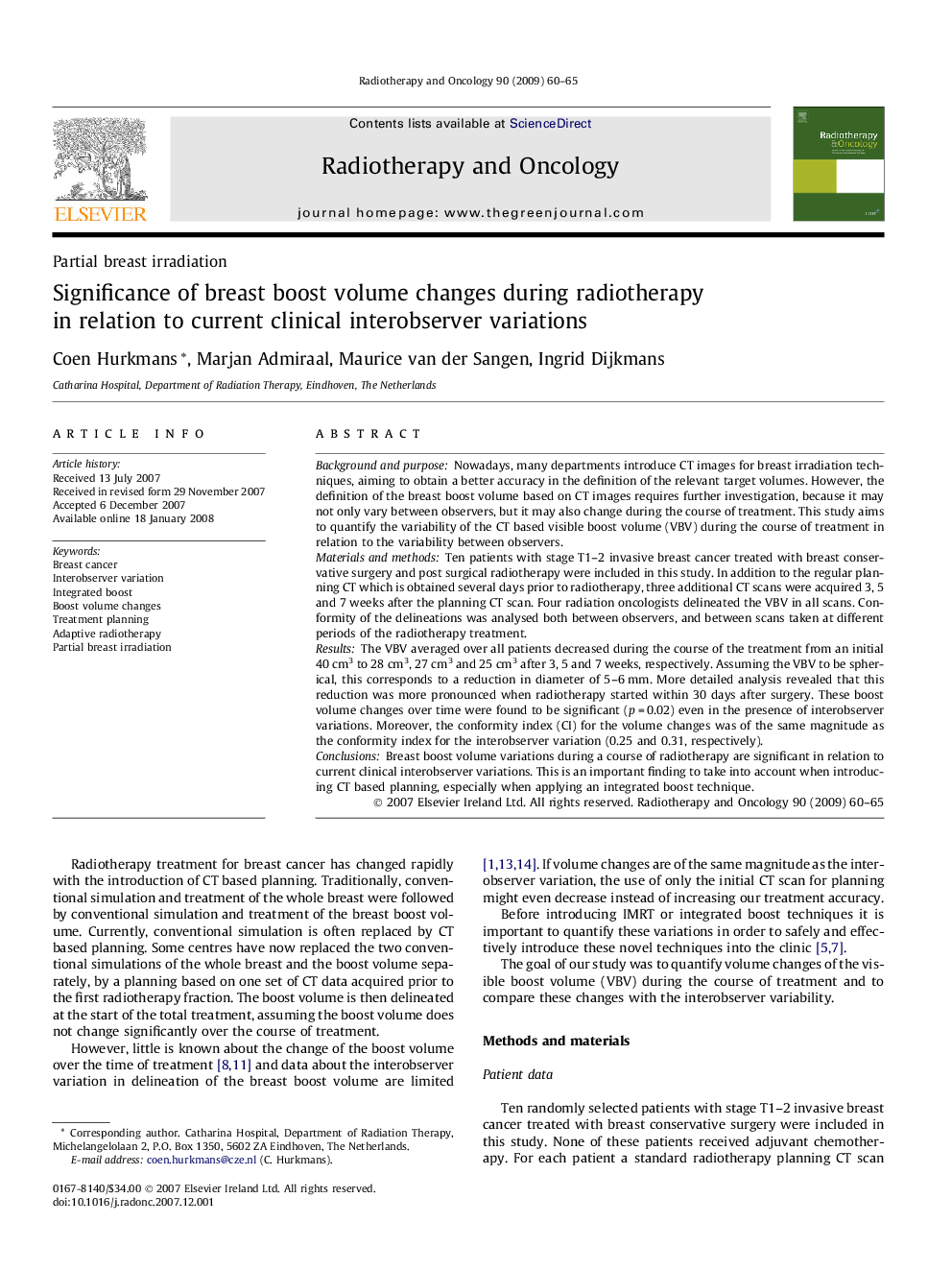 Significance of breast boost volume changes during radiotherapy in relation to current clinical interobserver variations