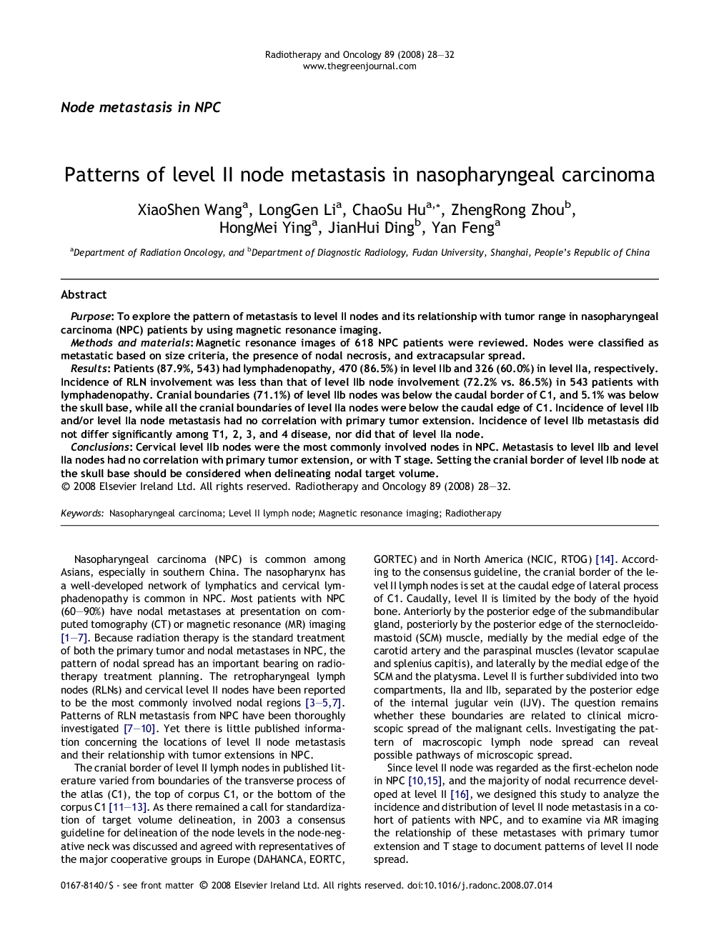 Patterns of level II node metastasis in nasopharyngeal carcinoma