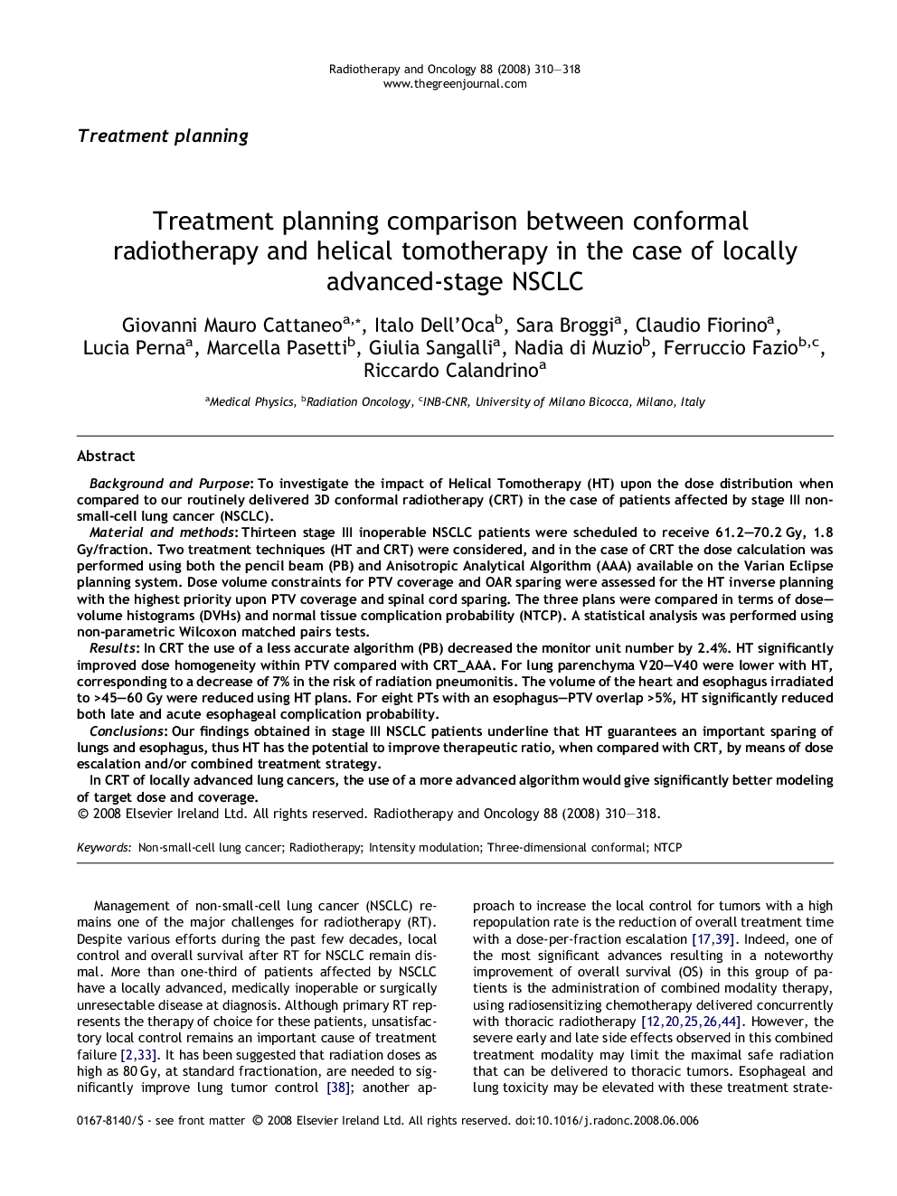 Treatment planning comparison between conformal radiotherapy and helical tomotherapy in the case of locally advanced-stage NSCLC