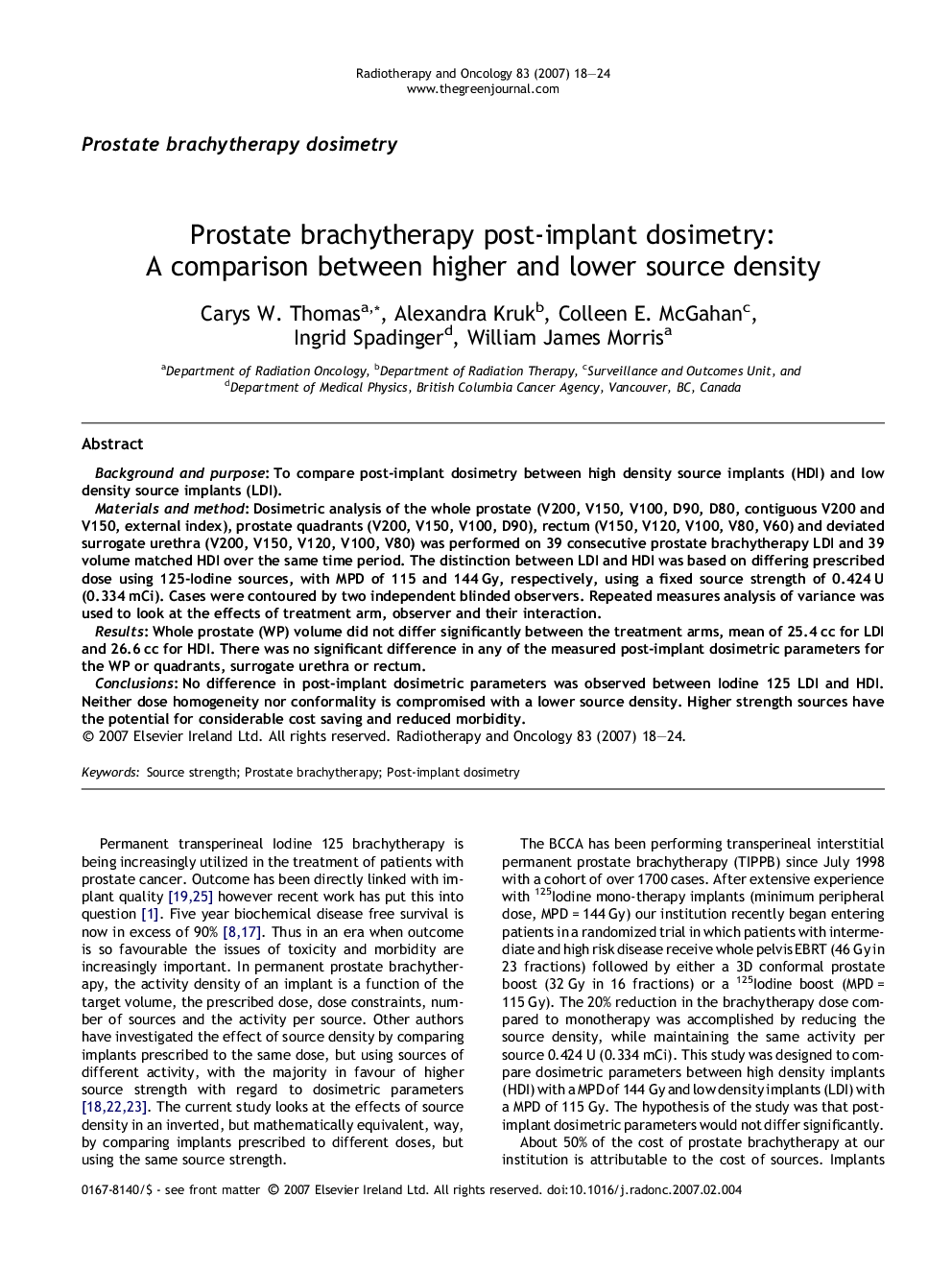 Prostate brachytherapy post-implant dosimetry: A comparison between higher and lower source density