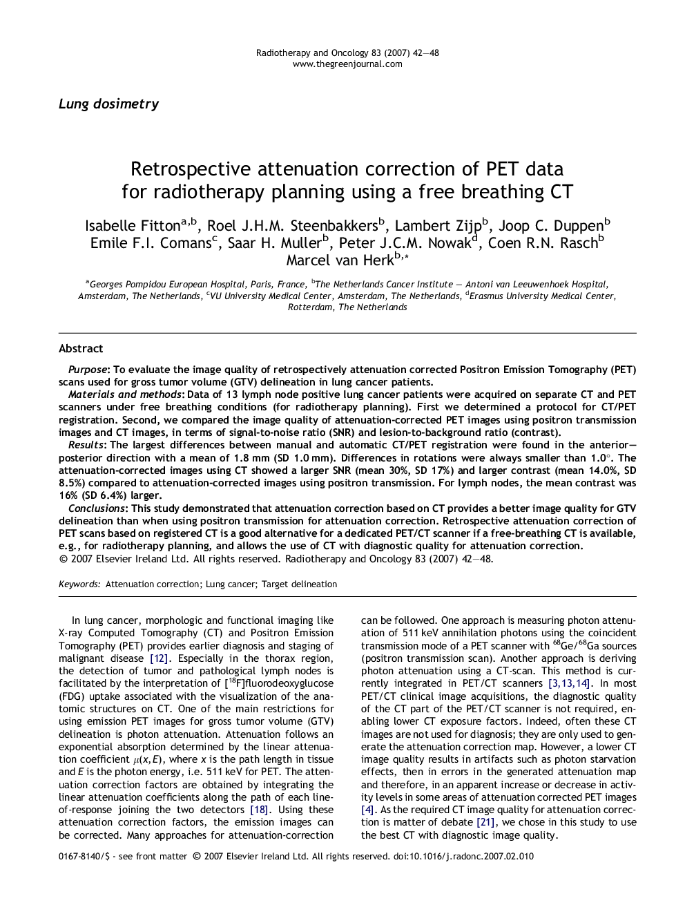 Retrospective attenuation correction of PET data for radiotherapy planning using a free breathing CT