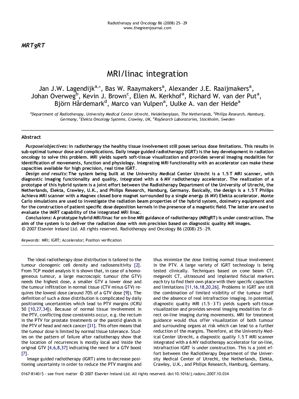 MRI/linac integration