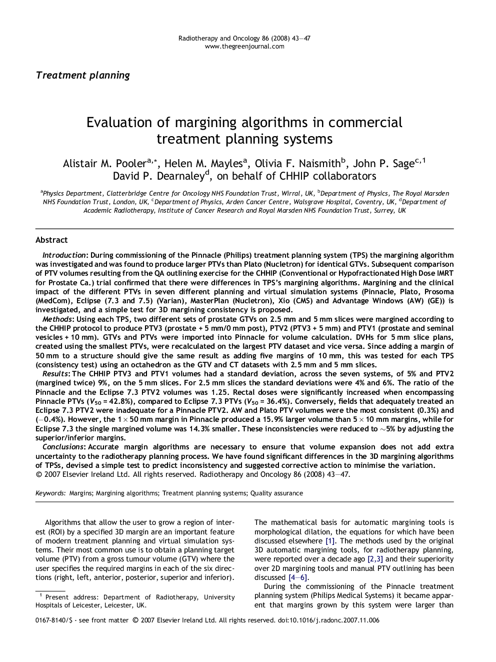 Evaluation of margining algorithms in commercial treatment planning systems