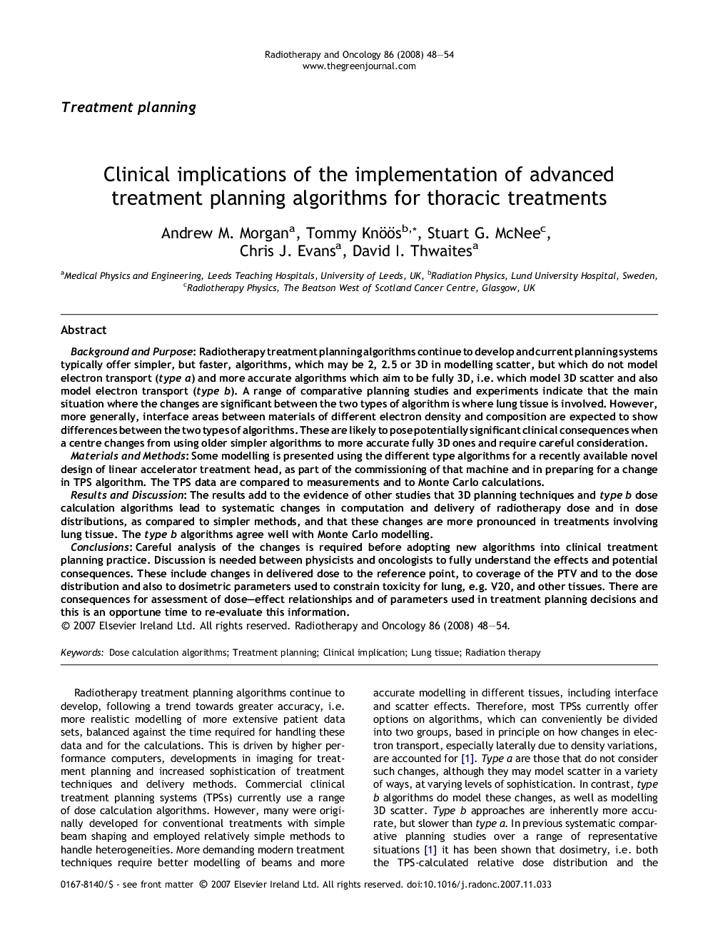 Clinical implications of the implementation of advanced treatment planning algorithms for thoracic treatments