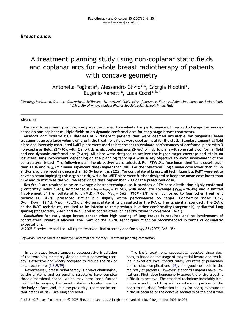 A treatment planning study using non-coplanar static fields and coplanar arcs for whole breast radiotherapy of patients with concave geometry