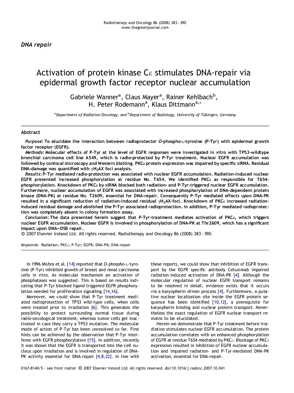 Activation of protein kinase Cε stimulates DNA-repair via epidermal growth factor receptor nuclear accumulation