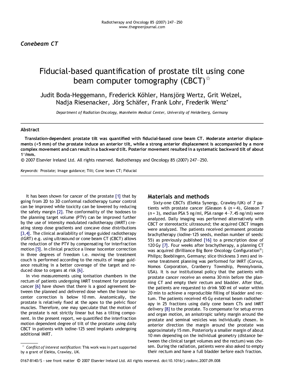 Fiducial-based quantification of prostate tilt using cone beam computer tomography (CBCT) 