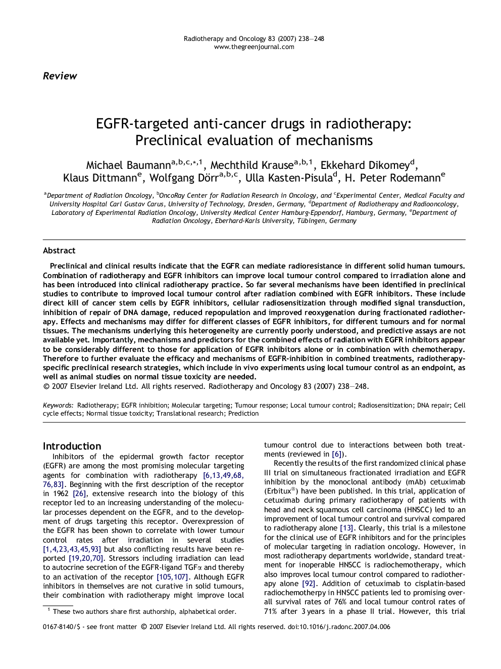 EGFR-targeted anti-cancer drugs in radiotherapy: Preclinical evaluation of mechanisms