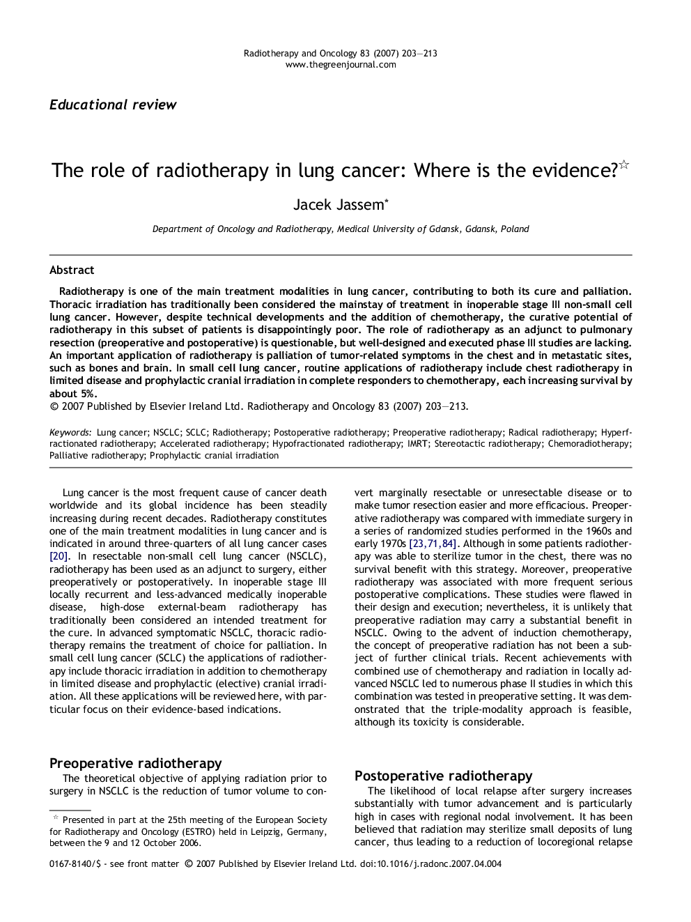 The role of radiotherapy in lung cancer: Where is the evidence?