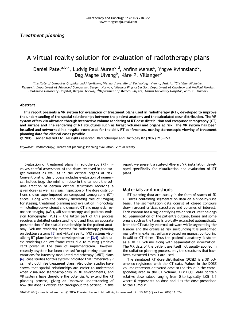 A virtual reality solution for evaluation of radiotherapy plans