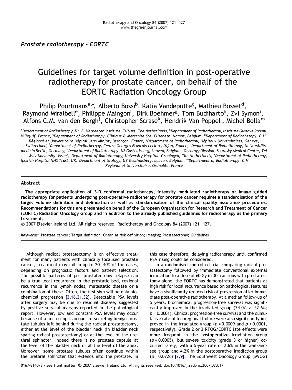 Guidelines for target volume definition in post-operative radiotherapy for prostate cancer, on behalf of the EORTC Radiation Oncology Group