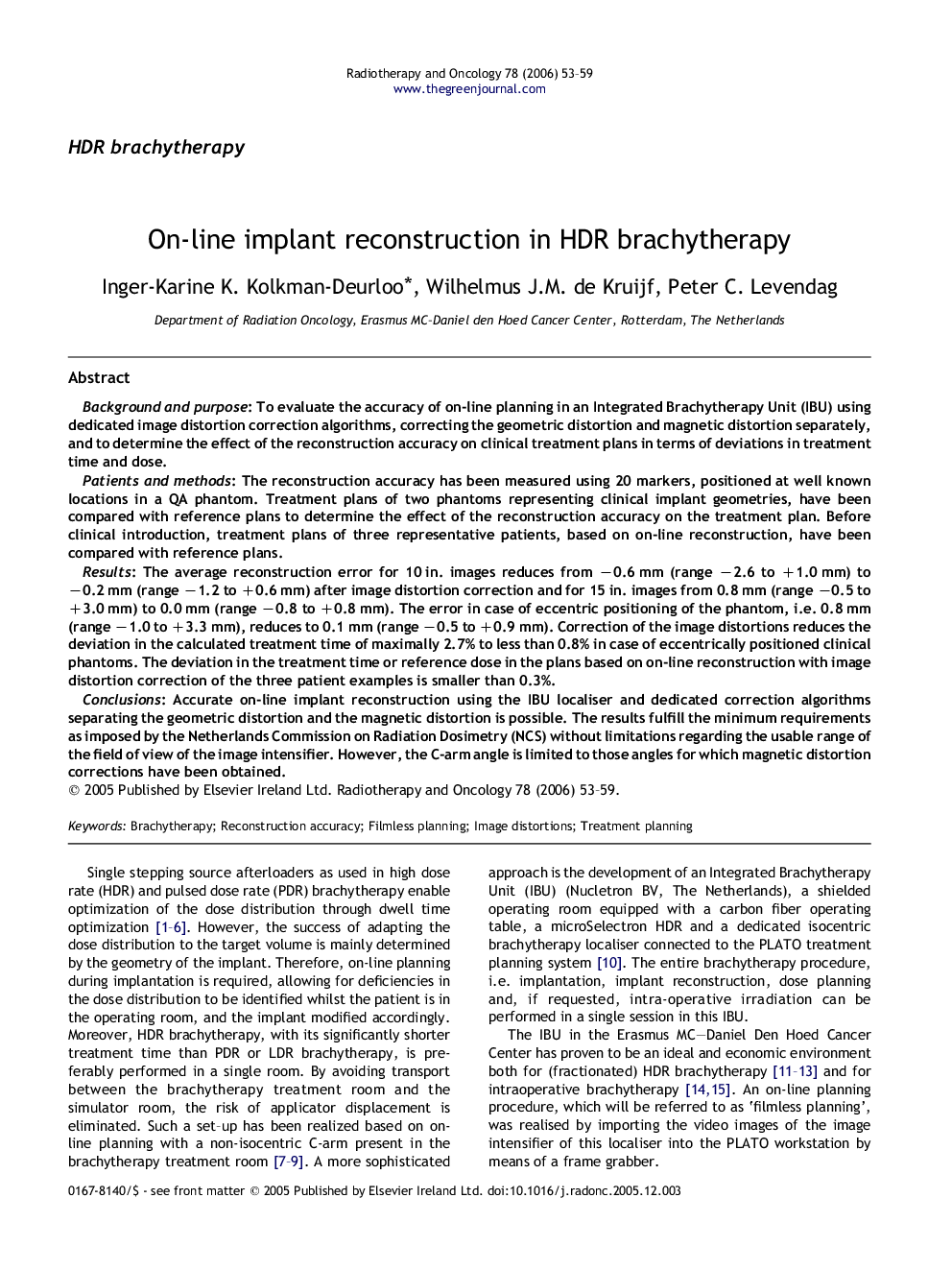 On-line implant reconstruction in HDR brachytherapy