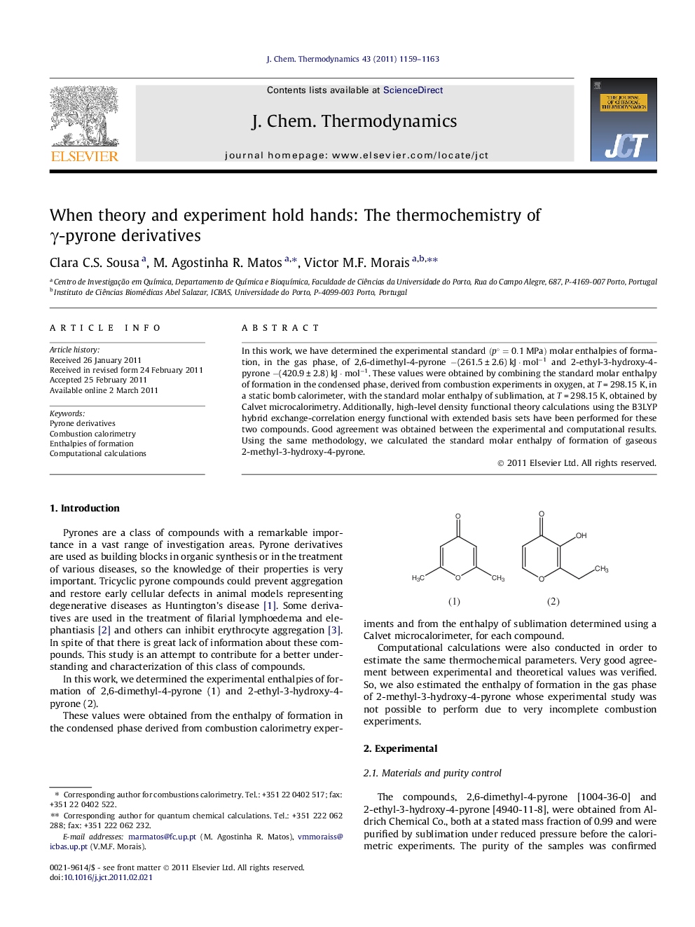 When theory and experiment hold hands: The thermochemistry of γ-pyrone derivatives