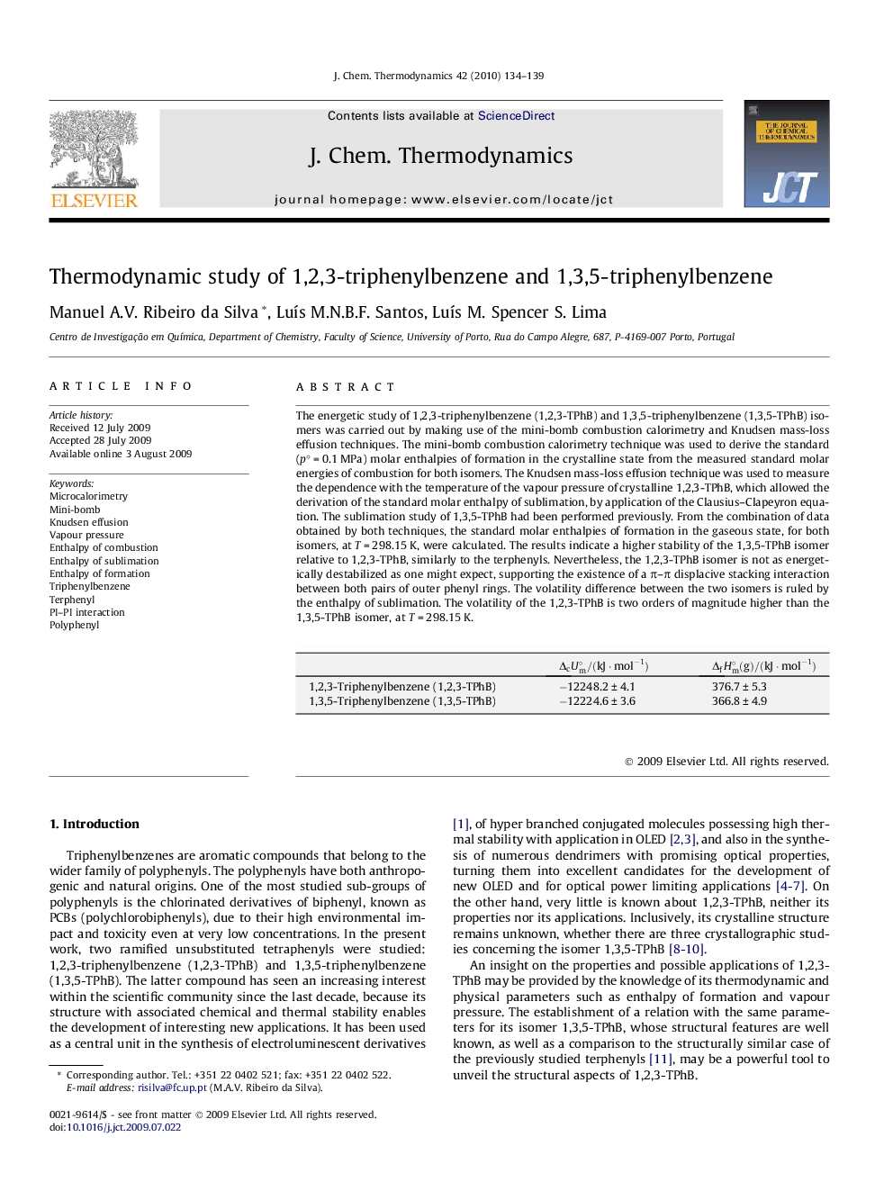 Thermodynamic study of 1,2,3-triphenylbenzene and 1,3,5-triphenylbenzene