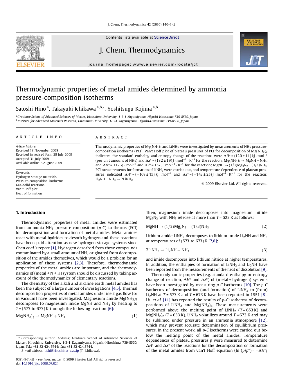 Thermodynamic properties of metal amides determined by ammonia pressure-composition isotherms