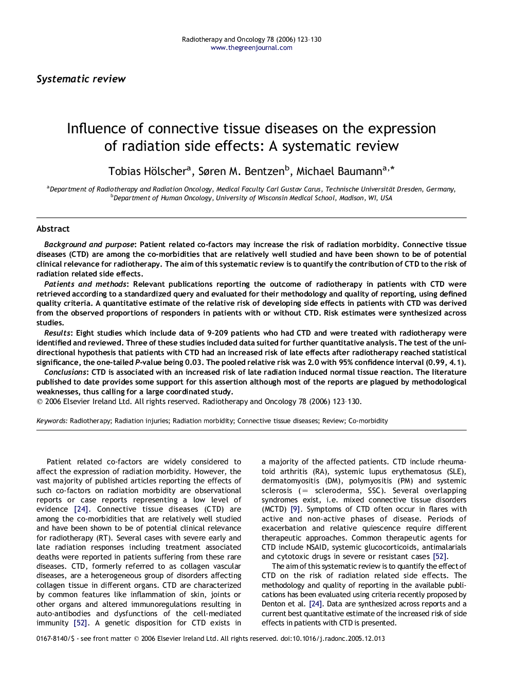 Influence of connective tissue diseases on the expression of radiation side effects: A systematic review