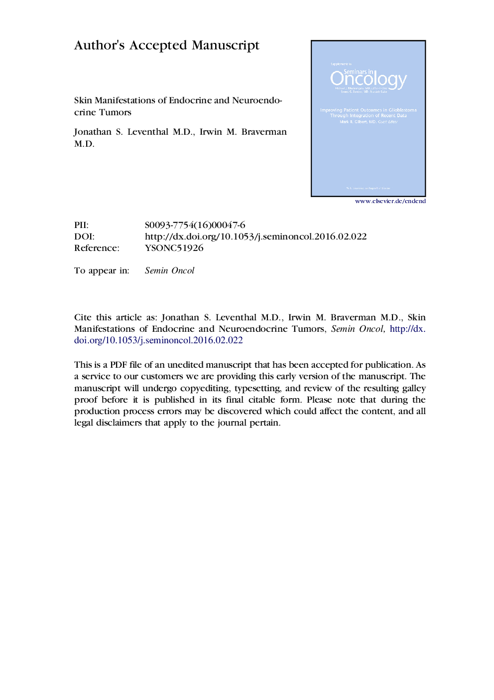 Skin manifestations of endocrine and neuroendocrine tumors