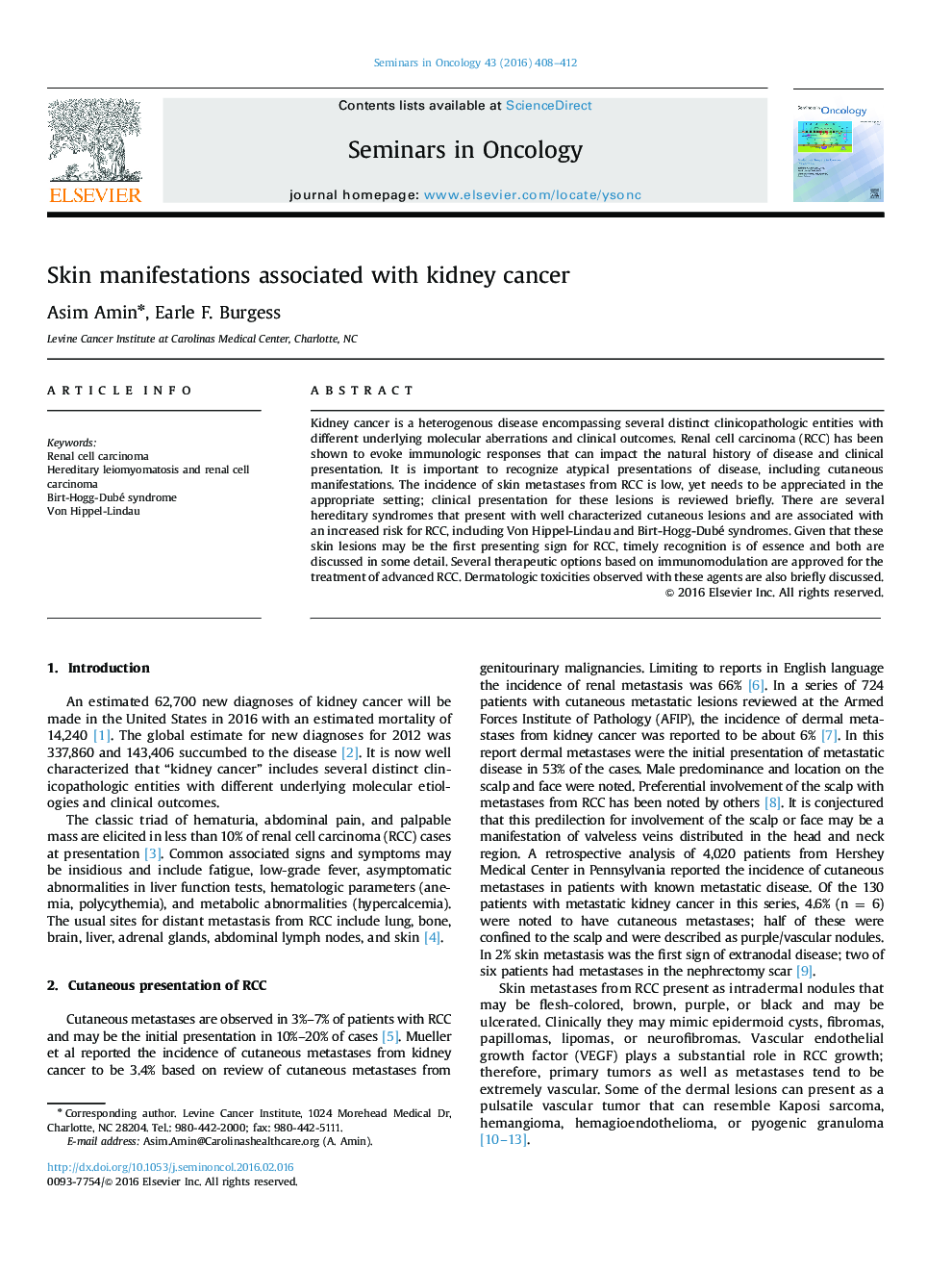 Skin manifestations associated with kidney cancer