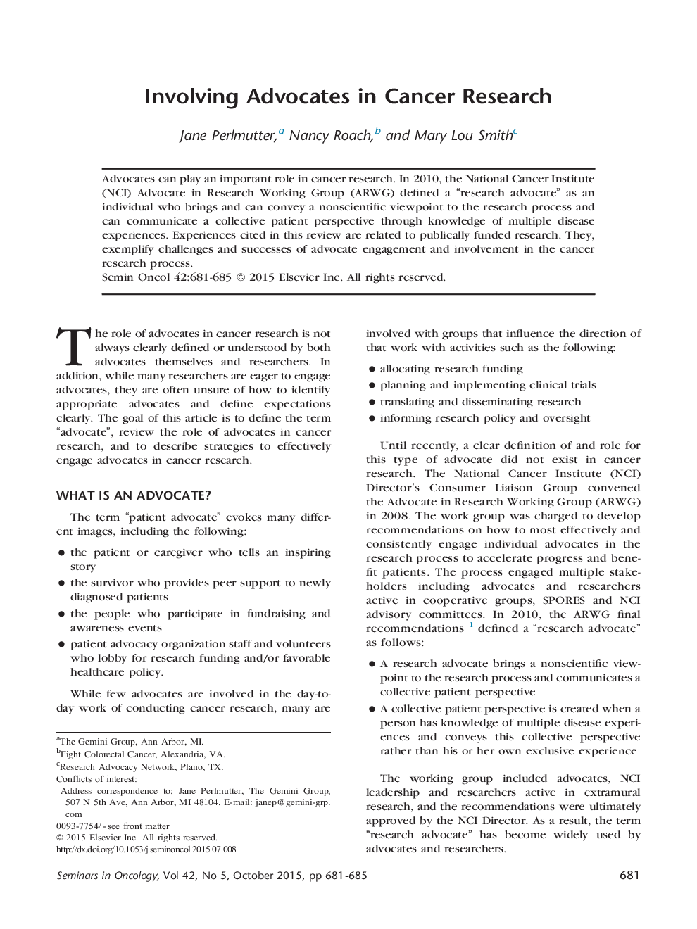 Involving Advocates in Cancer Research