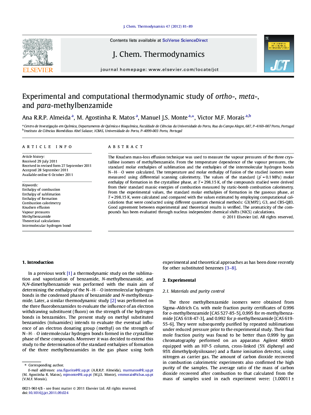 Experimental and computational thermodynamic study of ortho-, meta-, and para-methylbenzamide