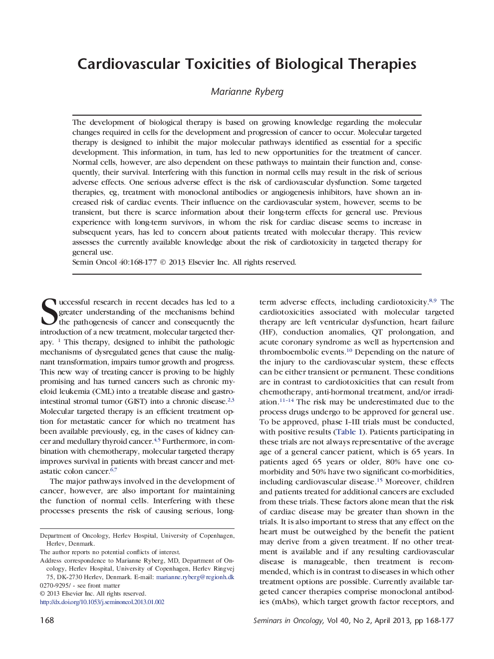 Cardiovascular Toxicities of Biological Therapies