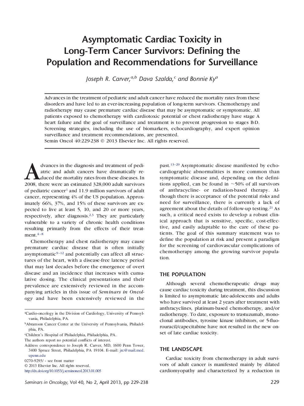 Asymptomatic Cardiac Toxicity in Long-Term Cancer Survivors: Defining the Population and Recommendations for Surveillance