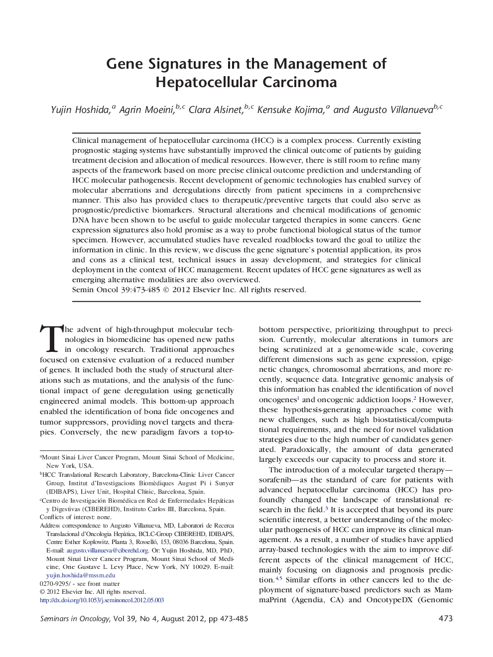 Gene Signatures in the Management of Hepatocellular Carcinoma
