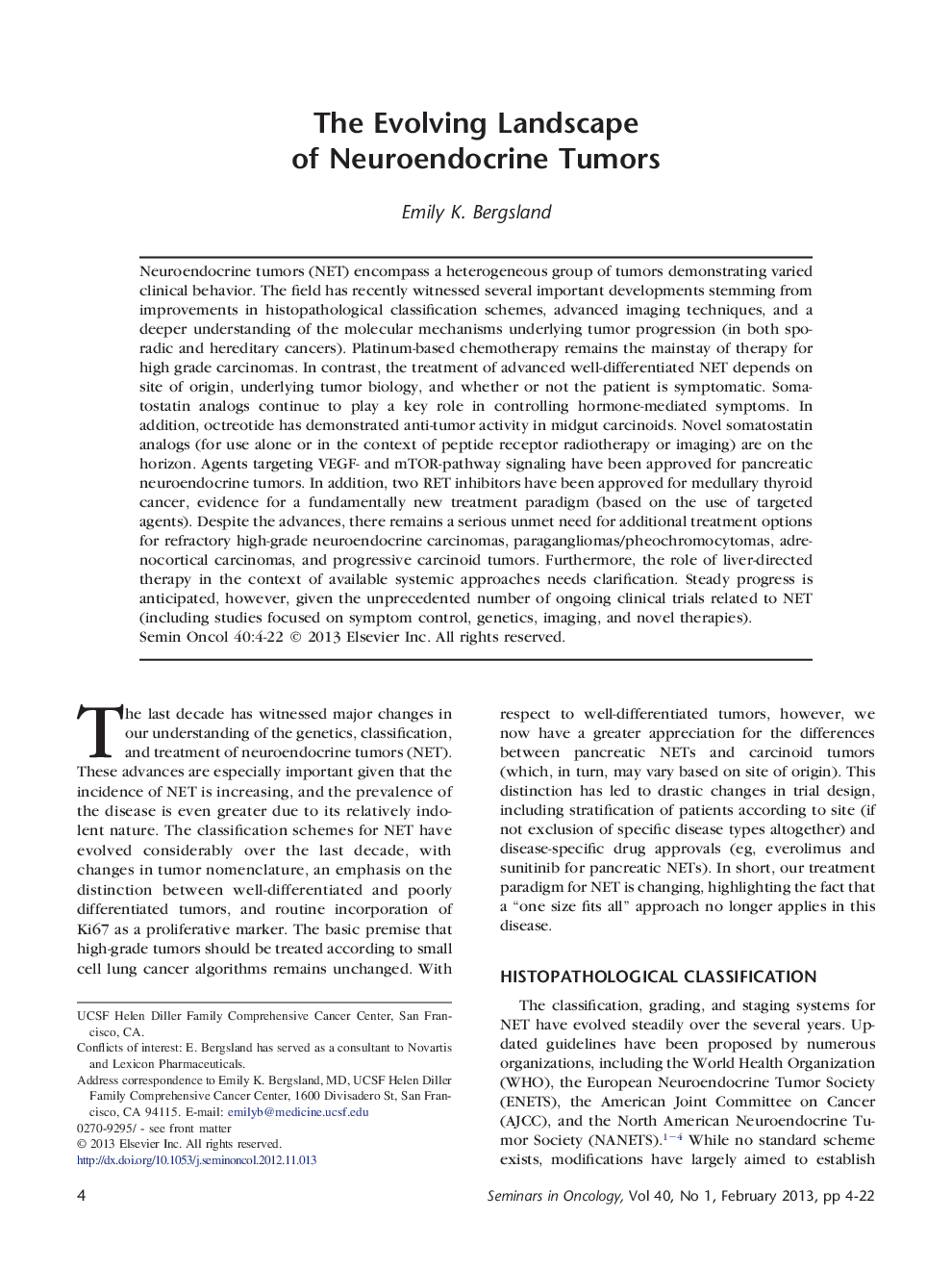 The Evolving Landscape of Neuroendocrine Tumors
