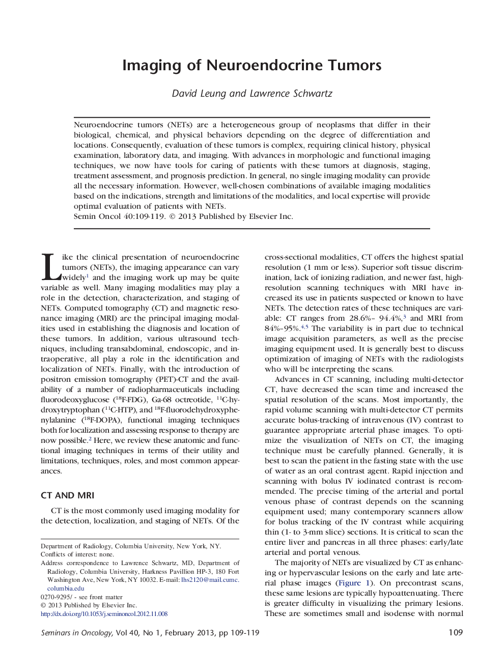 Imaging of Neuroendocrine Tumors