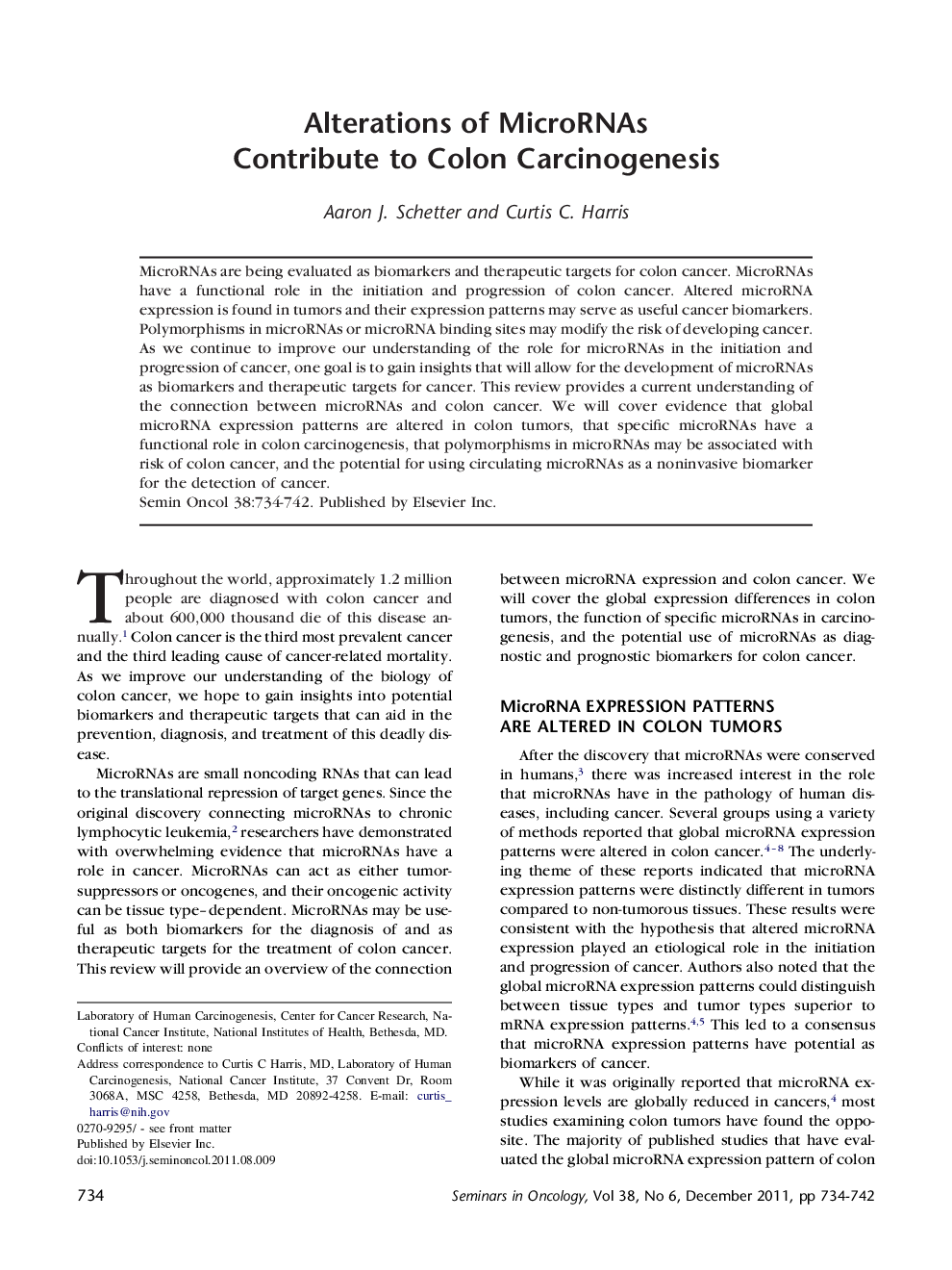 Alterations of MicroRNAs Contribute to Colon Carcinogenesis