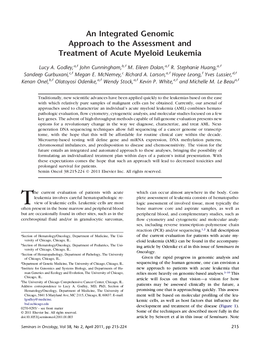 An Integrated Genomic Approach to the Assessment and Treatment of Acute Myeloid Leukemia